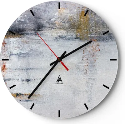 Produktbild von Wanduhr - Rund - Glasuhr - Abstraktion weiß verschwommen - 30x30cm - Schleichendes Uhrwerk - Lautlos - zum Aufhängen bereit - Dekoration Modern - Wanddekoration aus Glas - C3AR30x30-4535