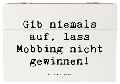 Produktbild von Mr. & Mrs. Panda Box aus Holz Spruch Mobbing bewältigen 22 x 15 cm - Weiß - Geschenk, Vertrauem, Mutmacher, Gib niemals auf, Ermutigung, Schatulle, holzschatulle, Kiste