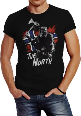 Produktbild von Herren T-Shirt The North Wikinger Berserker Norwegen Valhalla Odin Ragnar Fashion Streetstyle Neverless® schwarz 5XL