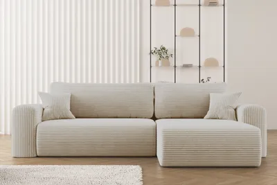 Produktbild von Kaiser Möbel Ecksofa mit Schlaffunktion L-förmiges Sofa Capri Stoff Poso Ecru Rechts