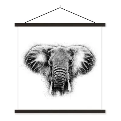 Produktbild von MuchoWow® Textilposter Elefant - Tiere - Schwarz - Weiß 60x60 cm mit schwarzem Rahmen - Posteraufhänger