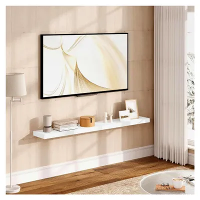 Produktbild von Wandregal mit Schublade, Schweberegal in Weiß, Regalbrett aus MDF, Wandboard für Wohnzimmer, Schlafzimmer und Flur, 80 x 5 x 25 cm