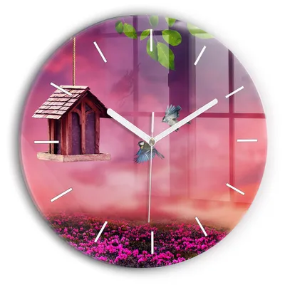 Produktbild von Wallfluent Wanduhr – Stilles Quarzuhrwerk - Uhr Dekoration Wohnzimmer Schlafzimmer Küche - Zifferblatt mit Striche - weiße Zeiger - 30 cm - Vogelhaus