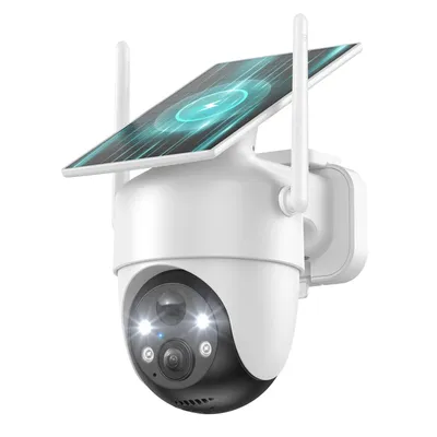 Image de Caméra de surveillance extérieure à batterie solaire 2K Caméra de surveillance extérieure Wi-Fi sans fil Panneau solaire 360 degrés Détection IA IP66 Vision nocturne couleur