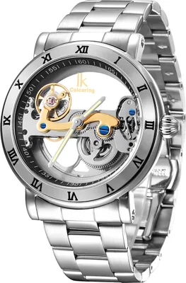 Produktbild von Alienwork IK Automatikuhr Armbanduhr Herren Damen Silber Edelstahl Metallarmband Skelett Glasboden