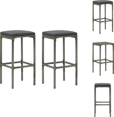 Produktbild von vidaXL Barhocker mit Kissen 2 Stk. Grau Poly Rattan -  Barhocker
