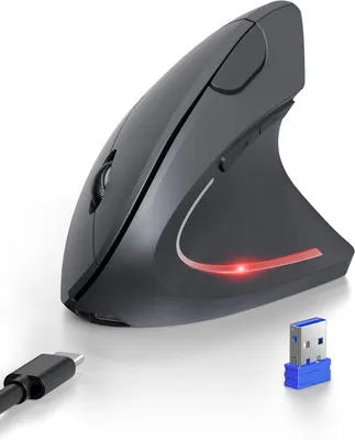 Obrázek produktu pro Ergonomická myš, dobíjecí bezdrátová vertikální (BT 5.0/3.0 + 2.4G), 6 nastavení až 4800 DPI, optická tichá bezdrátová myš pro Windows, MacOS
