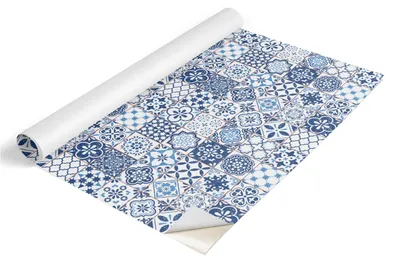 Zdjęcie produktu dla Folia meblowa Tulup – folia samoprzylepna do mebli – folia samoprzylepna 65 x 130 cm – folia meblowa do szaf – folia do mebli – folia meblowa do kuchni – wodoodporna – zmywalna – samoprzylepna – bez pęcherzyków powietrza – niebieska mozaika