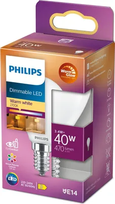 The image shows the retail packaging of a Philips LED light bulb.