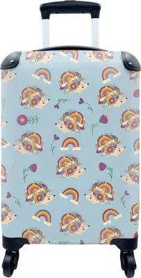 Produktbild von MuchoWow® MuchoWow® Koffer Handgepäck Trolley Rollkoffer Kleine Reisekoffer mit 4 Rollen - Igel - Regenbogen - Blumen - Muster - Kinder - Cabin Size < 55x40x23 cm & 55x40x20 cm - Fotokoffer - Kabinenk