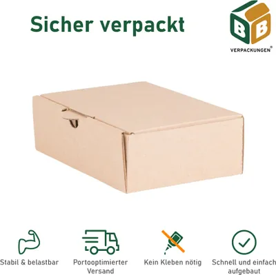 Produktbild von 400 x Maxibriefkarton (160 x 110 x 50 mm) DIN A6 stabiler Versandkarton Faltschachtel Versandschachtel Wellpappe BB-Verpackungen