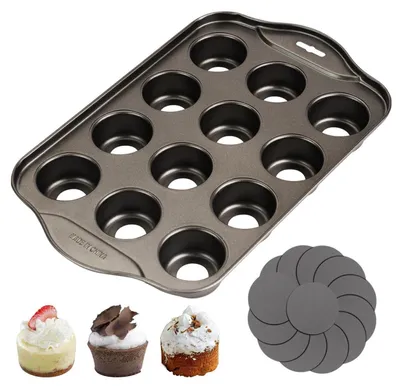 Image de Moule à gâteaux de 12 cavités, plaque à muffins avec fond amovible, revêtement antiadhésif