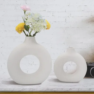 Produktbild von Vasen, Dekovase (2er Set), Keramik Vase, Moderne Dekovase, Blumen-Pflanzenbehälter, Kunsthandwerk Ornamente