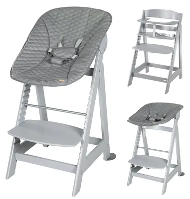 Produktbild von roba Born Up Treppenhochstuhl, Set 2in1, 'Stone gesteppt', Hochstuhl in Taupe mit Liegefunktion, ab Geburt