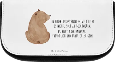 Produktbild von Mr. & Mrs. Panda Beauty Bag Bär Schulterblick - Weiß - Geschenk, Selbstachtung, Teddy, Motivation, Weisheit, Kosmetiktasche, Kulturbeutel, Make-Up Tasche, Organizer