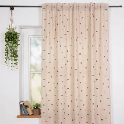 Produktbild von Vorhang Leinenlook Punkte natur rosa grün 245x130cm