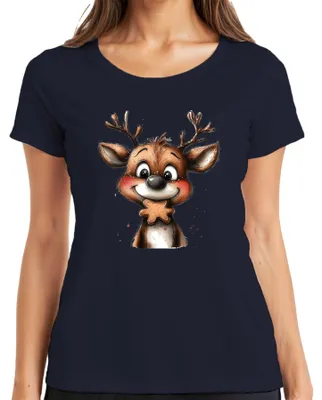 Zdjęcie produktu dla Reindeer Gingerbread Christmas Gift Kids Cute Retro Ladies T-Shirt, Granatowy, L