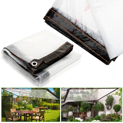 Produktbild von Vigevee 2x Transparente Plane mit Ösen wasserdichte Abdeckplane aus PE wetterfest und UV-beständig für Garten Balkon Terrasse Gewächshaus und Pavillon 3 × 6 m