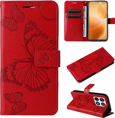 Produktbild von Mobigear Butterfly Xiaomi 14T Pro Hülle Klapphülle Geldbörse - Rot