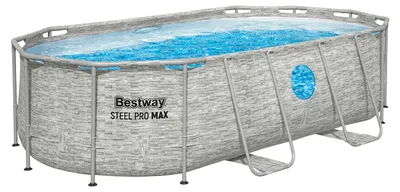 Produktbild von Steel Pro MAX™ Splashview™ Solo Pool ohne Zubehör 427 x 250 x 100 cm, Steinwand-Optik (Cremegrau), oval