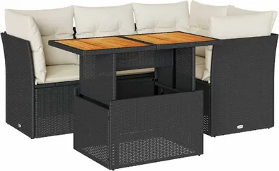 Produktbild von vidaXL 5-tlg. Garten-Sofagarnitur mit Kissen Schwarz Poly Rattan