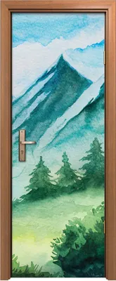 Produktbild von Türposter 70x200 cm Türaufkleber Türtapete Türfolie Klebefolie Wald Wiese Gras Berge Landschafts Baum