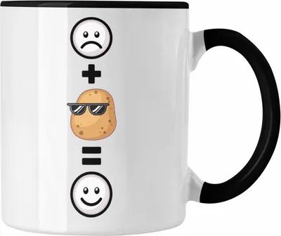 Produktbild von Trendation - Kartoffel Tasse Geschenk für Kartoffel-Fans Lustige Geschenkidee :( + Kartoffel = :) Geburtstag (Schwarz)
