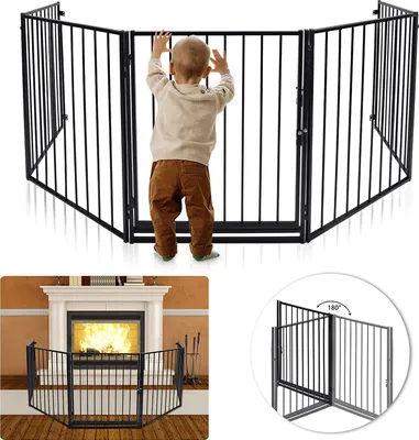 Obrázok produktu pre ACXIN Čierna komínová mriežka, 5 prvkov dverovej mriežky, skladacia konfiguračná mriežka pre psov, detská poistka, 60 x 76 cm