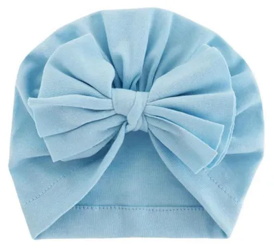 Immagine prodotto di Cappellino turbante per neonati, in cotone blu, con fiocco
