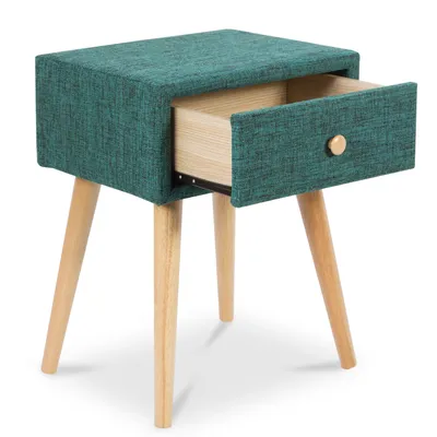 Produktbild von Homestyle4u Nachttisch Nachtschrank Beistelltisch Türkis Stoff Schublade Schlafzimmer