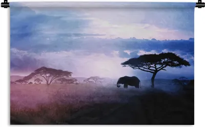 Produktbild von MuchoWow® Wandteppich Wandbehang Elefant - Vintage - Blau 120x80 cm Tapisserie Dekoration Wandtuch - Wanddekorationen - Wandtücher