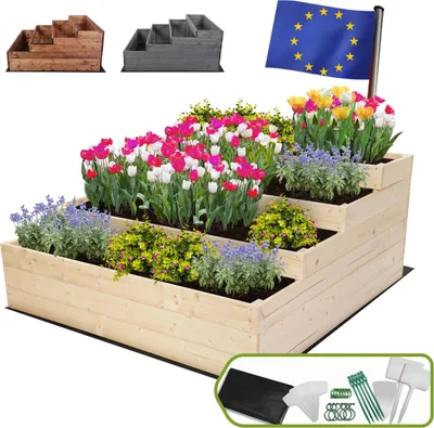 Produktbild von MODO24 Hochbeet Holz, Pflanzkasten, Massivholz, Kiefer, Kräuterbeet, Blumenkasten, Garten, Terrasse, 54x117x120 cm, Natur, ZP07