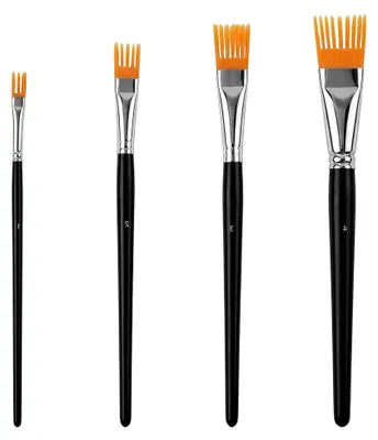 Produktbild von 4-teiliges Set Fächerpinsel und Malmesserkamm, Strukturpinsel für Künstler, Flache Pinsel in 4 Größen für Acryl, Öl, Aquarell und Gouache