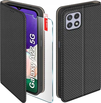 Zdjęcie produktu dla Etui z klapką do Samsung A22 5G Zamykane Czarne Futerał + Szkło 9H