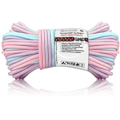 Immagine prodotto di Paracord 550 corda Arcobaleno Pastello/Tipo Ibrido per bracciale, guinzaglio, collare, corda ibrida in nylon/poliestere, nuova versione, 30 metri, arcobaleno