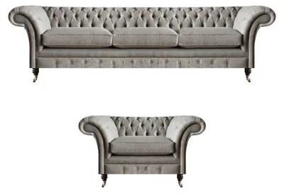 Obrázok produktu pre Sivé textilné pohovky Chesterfield Elegantné 3-miestne čalúnené kreslo do obývačky