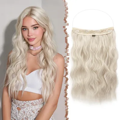 Image de Extension de cheveux ondulée, synthétique, invisible, couleur blonde, 50 cm
