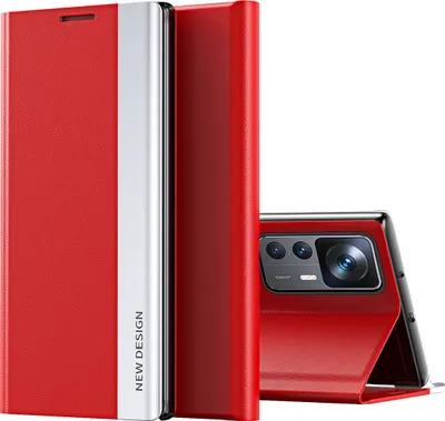 Obrázek produktu pro Xiaomi 12T Pro Case, koženéPolyuretanmagnetické ochranné pouzdro s flipovým stojánkem pro Xiaomi 12T / 12T Pro Red