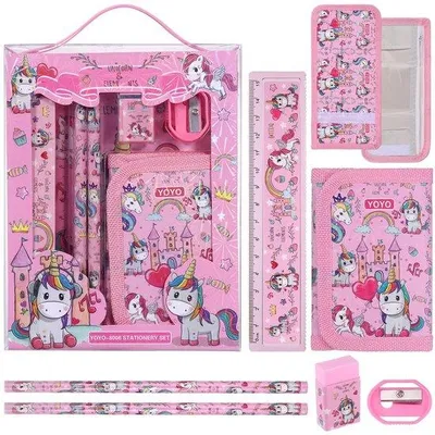 Produktbild von Buntstifte-Set für Kinder, 6-teilig, mit Stiften, Radiergummi, Lineal, Bleistift