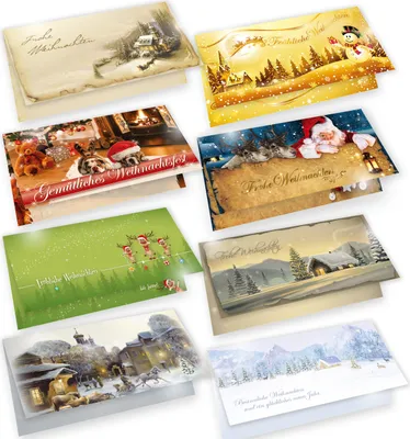 Produktbild von Weihnachtskarten mit Umschlägen, 8 Motive je 2 Karten, Frohe Weihnachten - Klappkarten für Weihnachtsgrüße