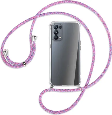 Produktbild von Handykette Backcover-Schutzhülle mit Band (Metall silberfarben) für Oppo Reno5 Pro 5G - lila/rosa/blau