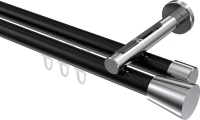 Produktbild von Interdeco Innenlaufstange / Gardinenstange mit Innenlauf Schwarz / Chrom, Typ Siteno Sitra (Konus), 20 mm Ø 2-läufig, 520 cm