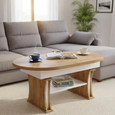 Produktbild von Design Couchtisch DA-130 oval ausziehbar höhenverstellbar mit Ablage