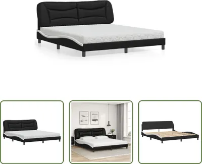 Produktbild von The Living Store Bett mit Matratze Schwarz und Weiß 180x200 cm Kunstleder