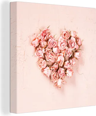 Produktbild von MuchoWow® - Leinwandbilder - Herz - Blumen - Rosa, Wandbild, Wanddeko Bilder Wohnzimmer, 50x50 cm