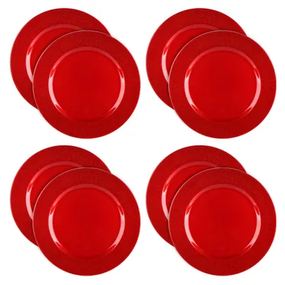 Produktbild von com-four® 8x Platzteller mit schimmerndem Rand - wiederverwendbare Unterteller - Tischdekoration - edle Dekoteller für Hochzeit, Weihnachten - Ø 33 cm Servierplatten