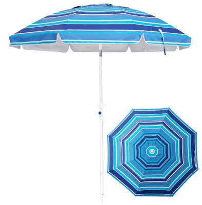 Produktbild von Sonnenschirm mit Sandschraube – Neigbar bis zu 30°, UV-Schutz 50+, tragbarer Sonnenschirm für Strand, Pool, Garten und Terrasse, blau gestreift