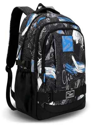 Immagine prodotto di Zaino per ragazzi adolescenti, età 10-18 anni, con scomparto per laptop, capacità 28L, colore nero/blu, impermeabile, resistente