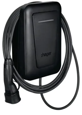 Productafbeelding van EVCS Hager, compacte 11kW 3-fase RFID Bluetooth-laadstation met 6,5 meter T2-kabel