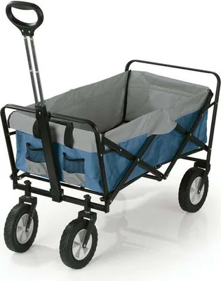 Produktbild von EASYmaxx Bollerwagen Handwagen Transportkarre bis 80 kg Faltbar Modernes Design Nylonbezug 360°-Drehgelenke Vorderräder Mit Abdeckhaube Blau-Grau